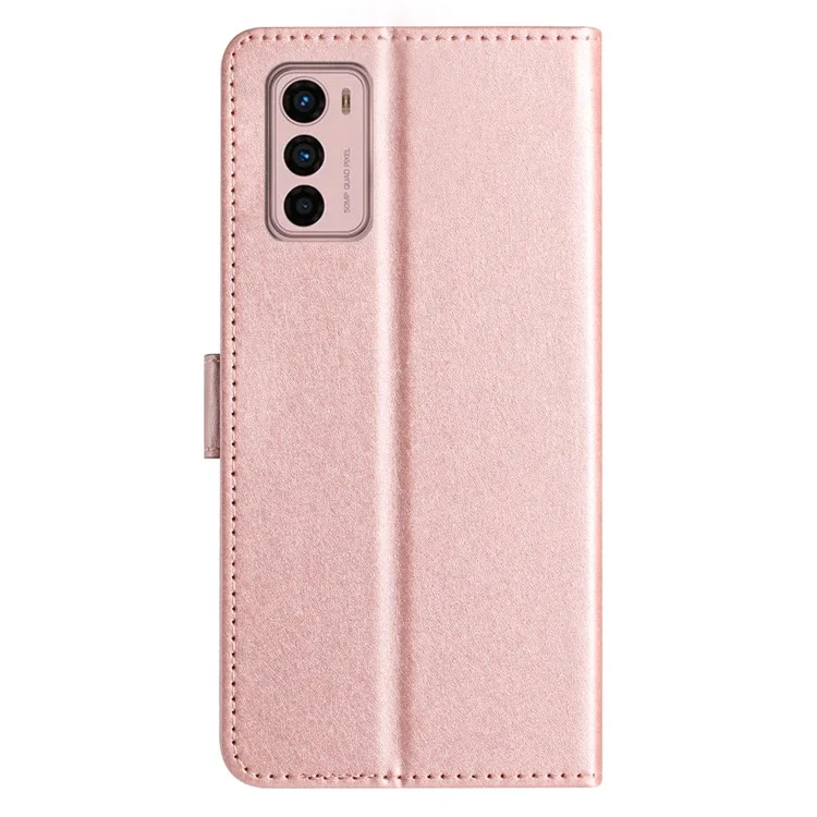 Para Motorola Moto G42 4G Carteira Couro PU Suporte Capa Alça de Mão Textura Seda Flip Case - Rose Gold