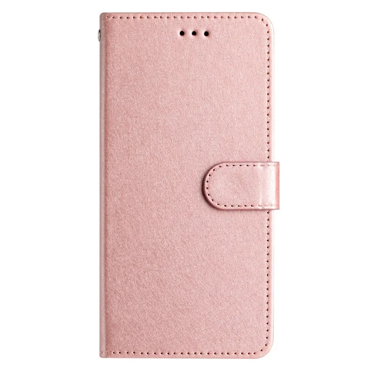 Para Motorola Moto G42 4G Carteira Couro PU Suporte Capa Alça de Mão Textura Seda Flip Case - Rose Gold
