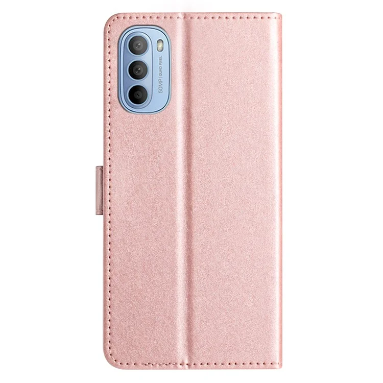 Custodia Flip Phone con Texture Seta per Motorola Moto G52 4G / G82 5G, Custodia Portafoglio in Pelle PU con Supporto e Tracolla - Rosa Oro