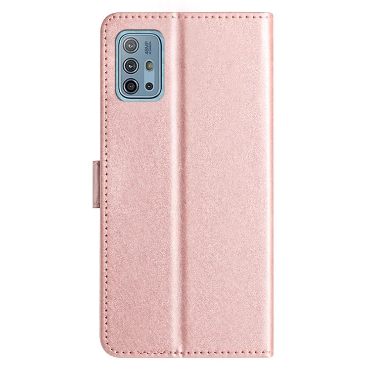 Pour Motorola Moto G10 / G20 / G30 TPU+PU Cuir Debout Couvercle Portefeuille Sangle à Main Texture Soie Flip Case - Or Rose
