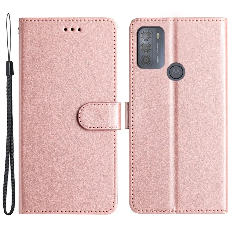 Para Motorola Moto G50 4G Funda de soporte manual Textura de seda Flip Case Billetera Funda de cuero PU - Oro rosa
