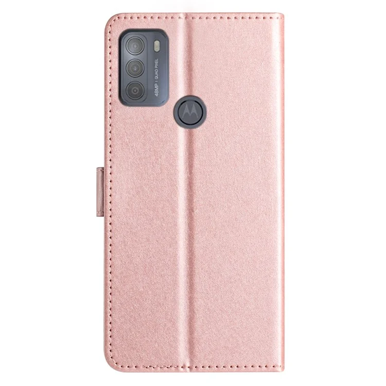 Para Motorola Moto G50 4G Funda de soporte manual Textura de seda Flip Case Billetera Funda de cuero PU - Oro rosa