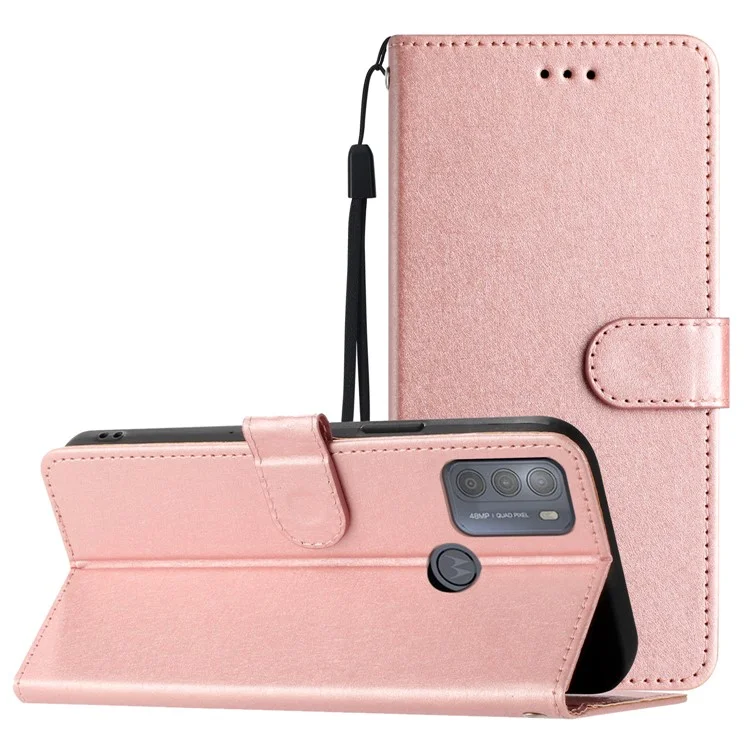 Para Motorola Moto G50 4G Funda de soporte manual Textura de seda Flip Case Billetera Funda de cuero PU - Oro rosa