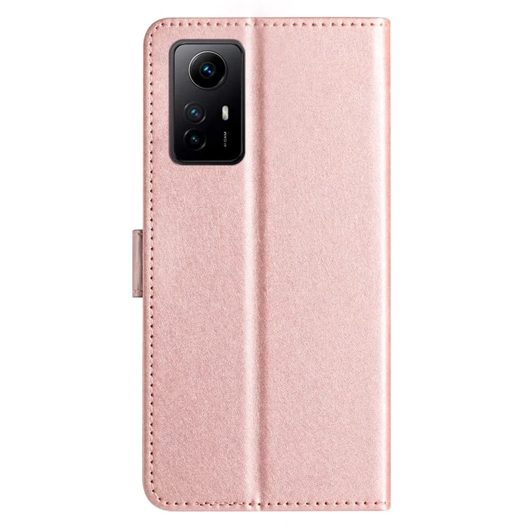 For Xiaomi Redmi Note 12S 4G Magnetic Clasp Wallet Phone Case Silk Texture Leather Stand Cover - Rose Gold