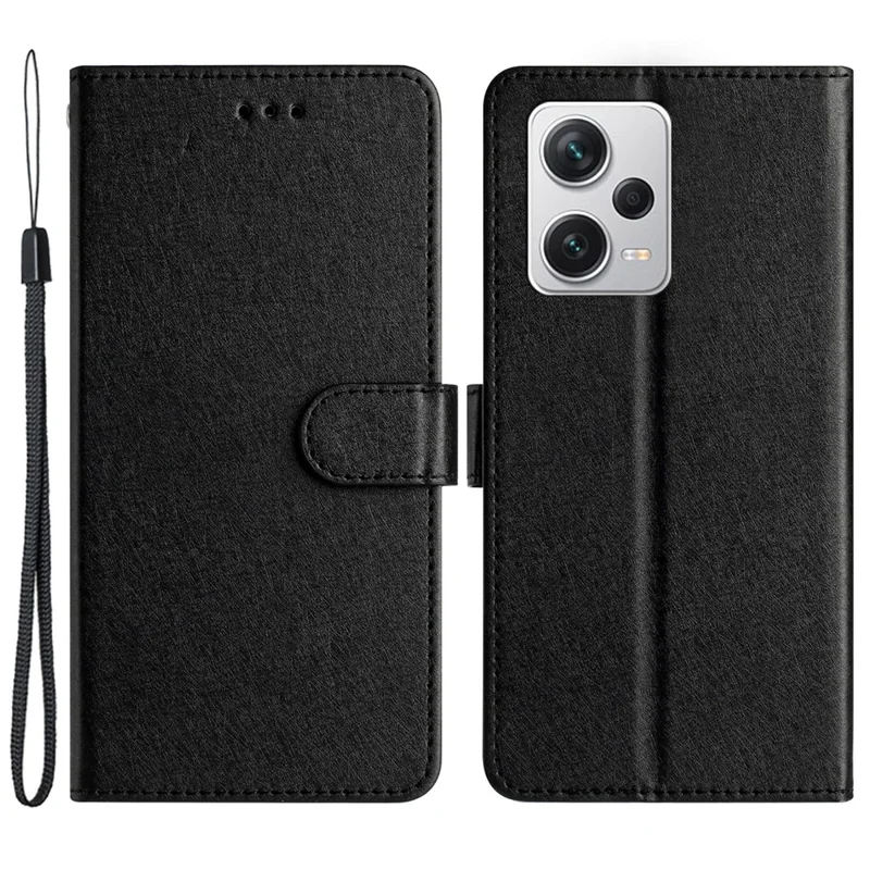 For Xiaomi Redmi Note 12 5G (China) / (India) / (Global) / Poco X5 5G Wallet Phone Case Silk Texture Stand Leather Cover - Black