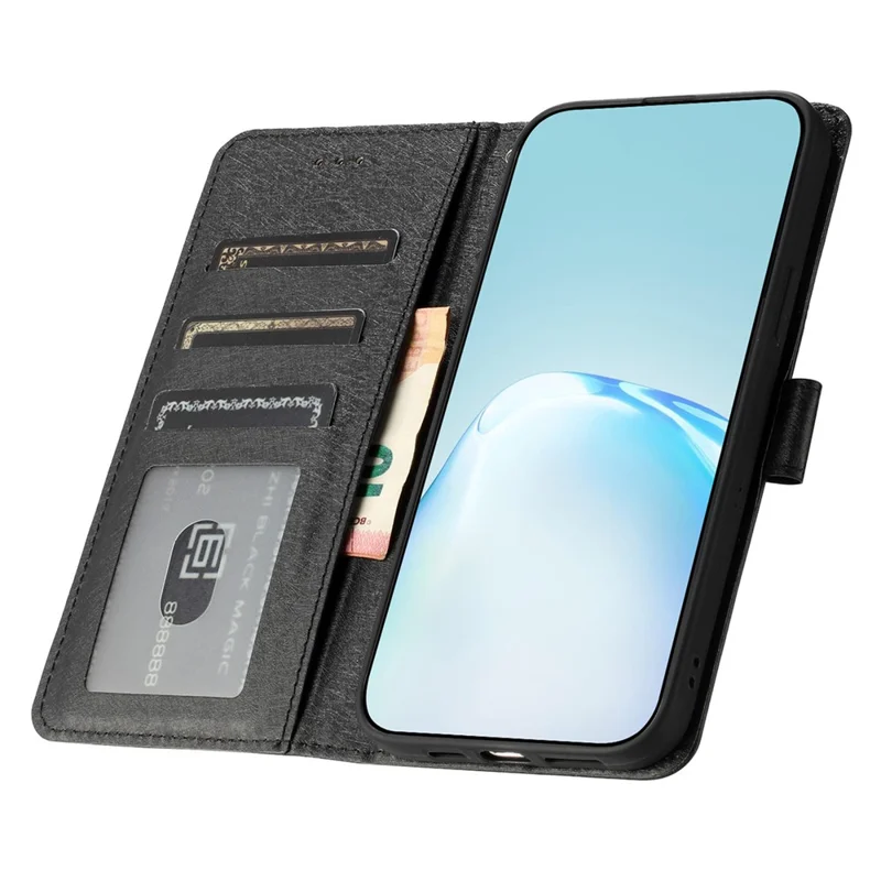 For Xiaomi Redmi Note 12 5G (China) / (India) / (Global) / Poco X5 5G Wallet Phone Case Silk Texture Stand Leather Cover - Black