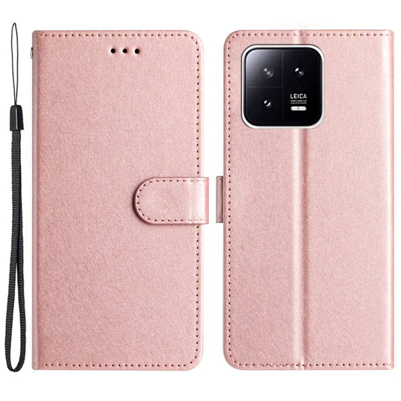 For Xiaomi 13 Full Protection Wallet Phone Case Silk Texture Stand Leather Cover - Rose Gold