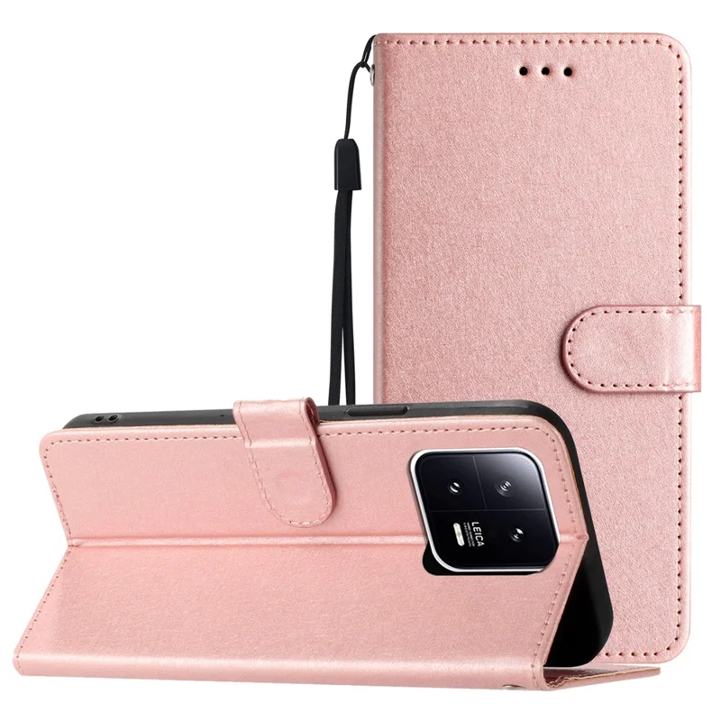 Для Xiaomi 13 Pro 5G Silk Texture Wallet Case Shockproof PU Leather Stand Phone Cover - Rose Gold