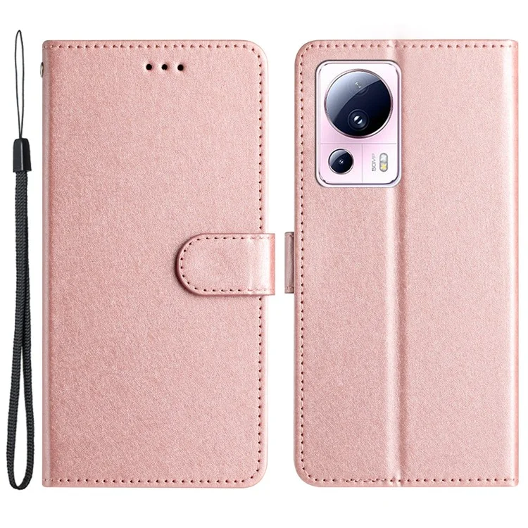 Для Xiaomi 13 Lite / Civi 2 5G PU кожаный чехол с шелковой текстурой, кошелек, подставка, откидная крышка - Розовое золото