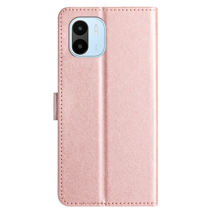 Für Xiaomi Redmi A1 4G / A2 4G Wallet Phone Case Stand Function Silk Texture Leather Cover with Wrist Strap - Rose Gold