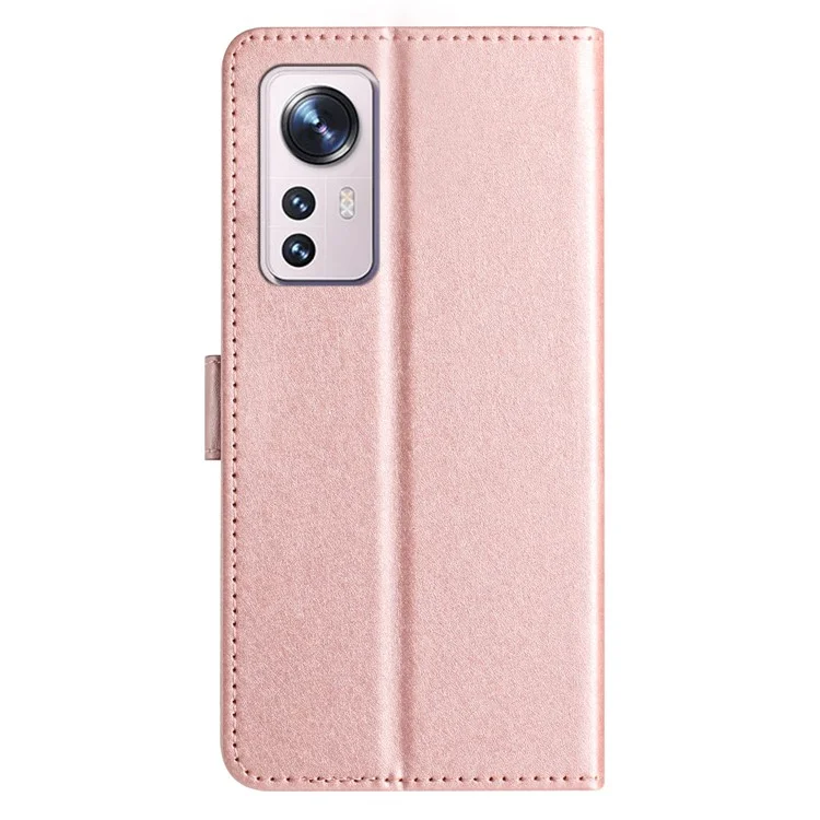 Für Xiaomi 12 Lite 5G Wallet Phone Case Viewing Stand Silk Texture Leather Cover with Wrist Strap - Rose Gold