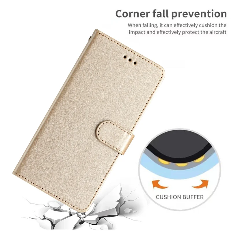 For Xiaomi 12 Lite 5G Wallet Phone Case Viewing Stand Silk Texture Leather Cover with Wrist Strap - Gold