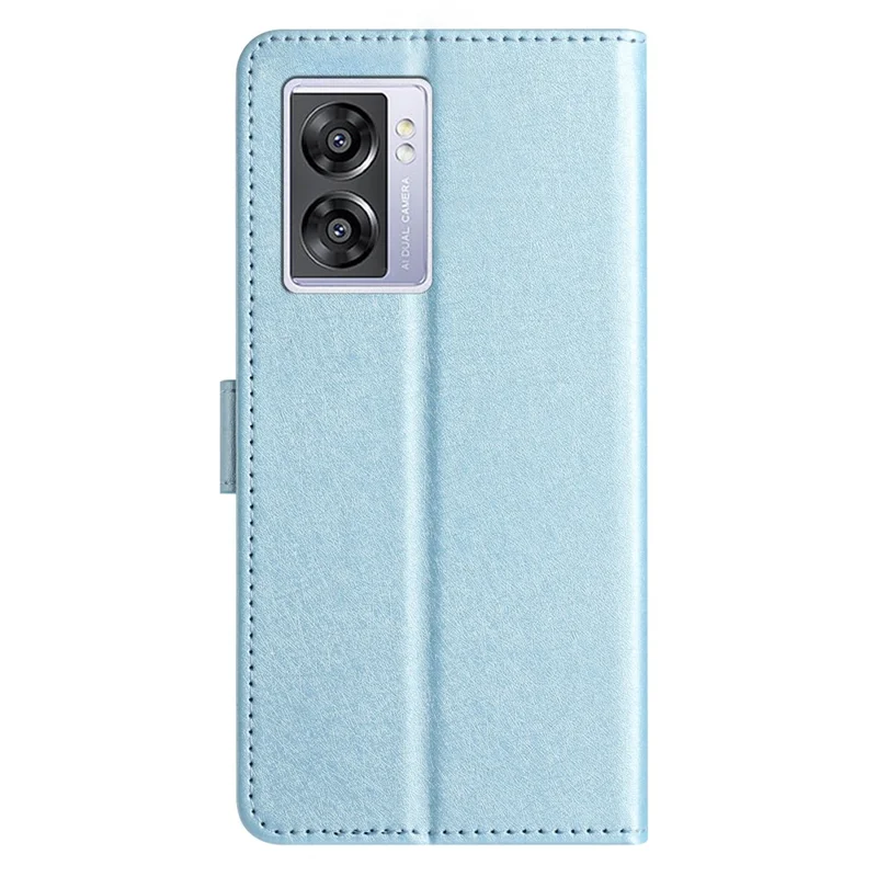 Silk Texture Shell for Oppo A57 (2022) 5G / A77 5G Wallet Phone Case Leather Cover with Wrist Strap - Sky Blue
