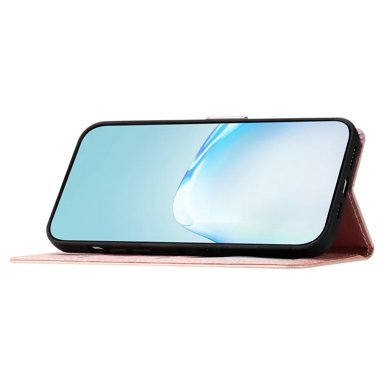 Para Xiaomi Mi 11 Pro Seda Textura Folio Flip Celular Suporte Capa Pu Leather Wallet Case com Alça de Mão - Rose Gold