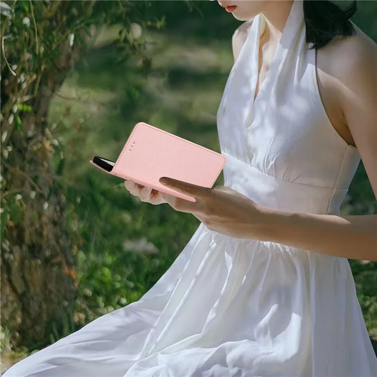 Para Xiaomi Mi 11 Pro Seda Textura Folio Flip Celular Suporte Capa Pu Leather Wallet Case com Alça de Mão - Rose Gold