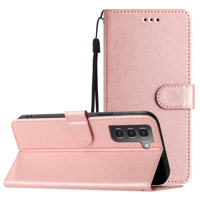 Per Samsung Galaxy S21 5G / 4G Slim-Fit Custodia in Pelle PU con Supporto e Cinturino - Rose Gold