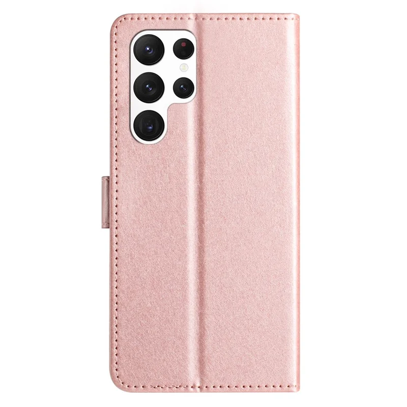 Pour Samsung Galaxy S22 Ultra 5G Étui en Cuir PU Coque Support Couverture Texture Soie Protection Complète Coque avec Sangle - Or Rose