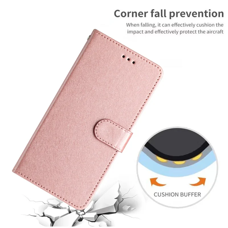 Pour Samsung Galaxy S22 Ultra 5G Étui en Cuir PU Coque Support Couverture Texture Soie Protection Complète Coque avec Sangle - Or Rose