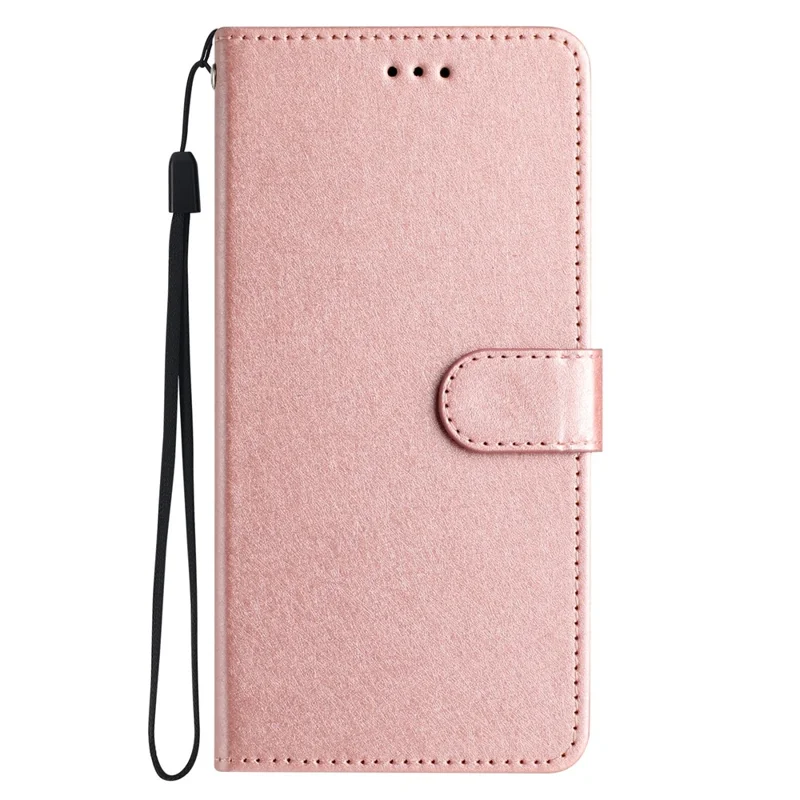 Pour Samsung Galaxy S22 Ultra 5G Étui en Cuir PU Coque Support Couverture Texture Soie Protection Complète Coque avec Sangle - Or Rose