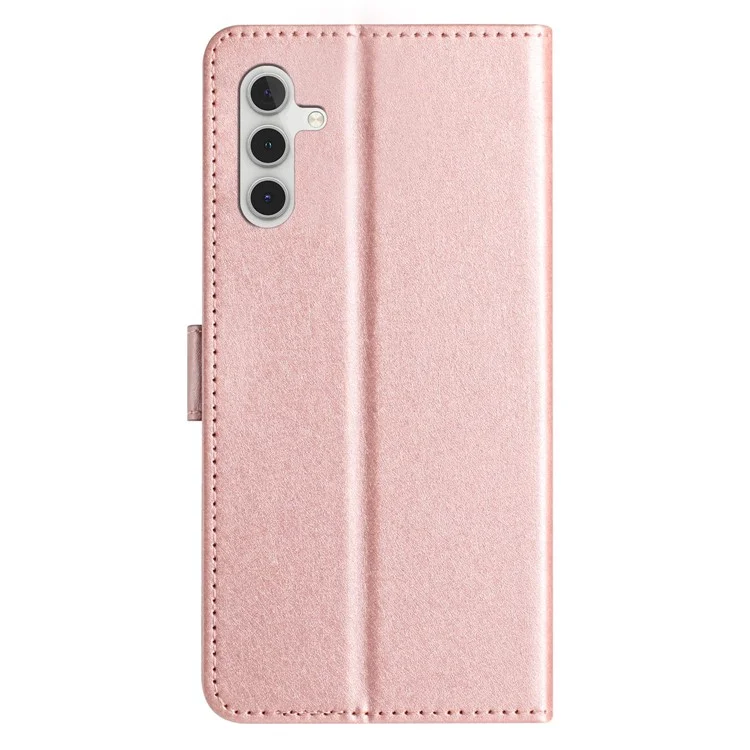 Funda Cartera Teléfono para Samsung Galaxy A34 5G, Textura de Seda Cuero PU Cubierta de Soporte con Correa de Mano Flip Case - Oro Rosa
