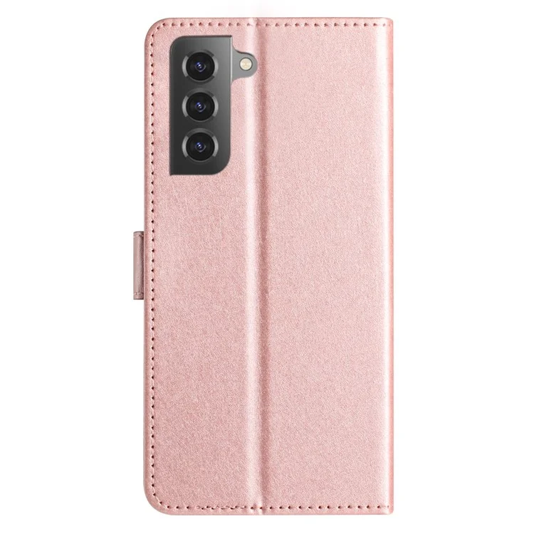 Para Samsung Galaxy S22 5G Silk Texture Shockproof Case PU Leather Wallet Flip Stand Cover - Rose Gold