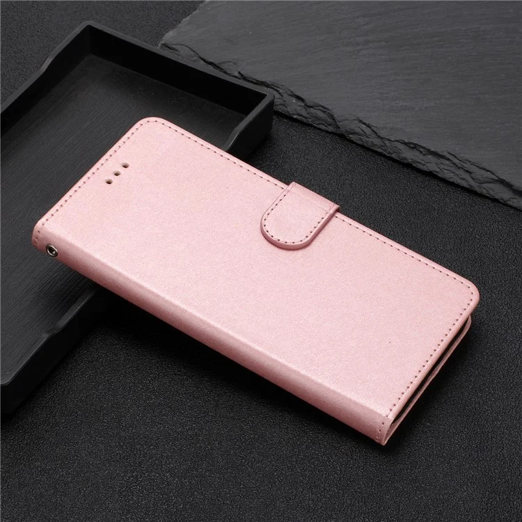 For Samsung Galaxy A42 5G Silk Texture Wallet Phone Case Foldable Stand Leather Cover - Rose Gold