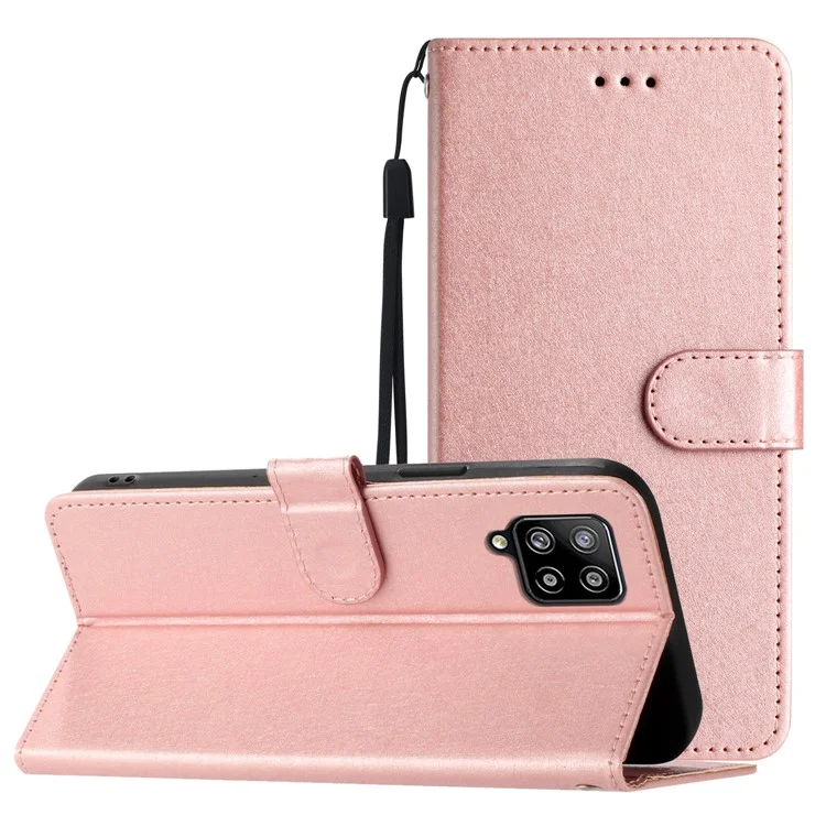 For Samsung Galaxy A42 5G Silk Texture Wallet Phone Case Foldable Stand Leather Cover - Rose Gold