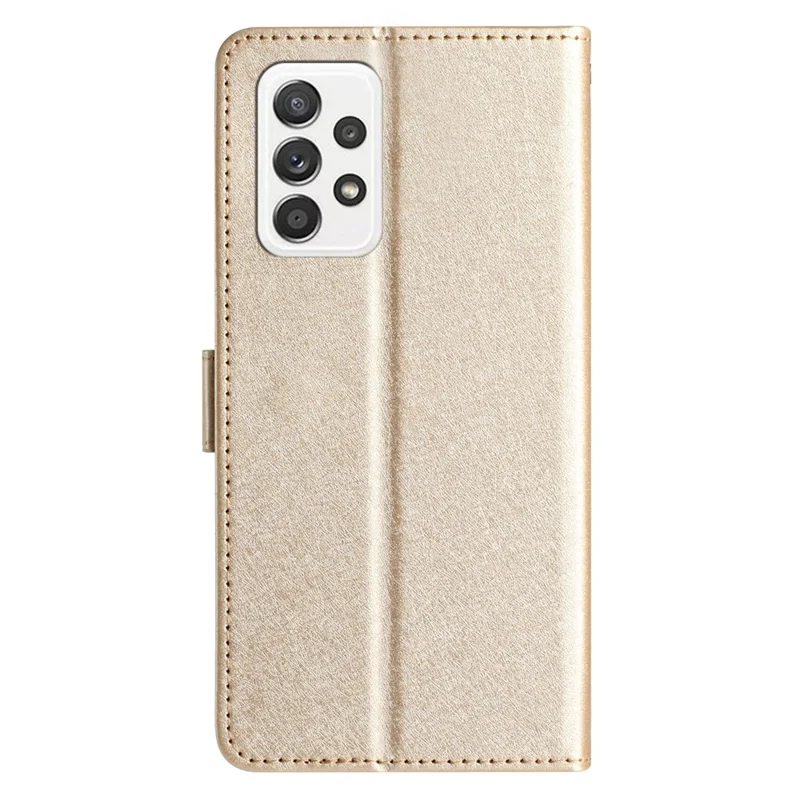 For Samsung Galaxy A53 5G Silk Texture Horizontal Stand Leather Cover Wallet Phone Case - Gold