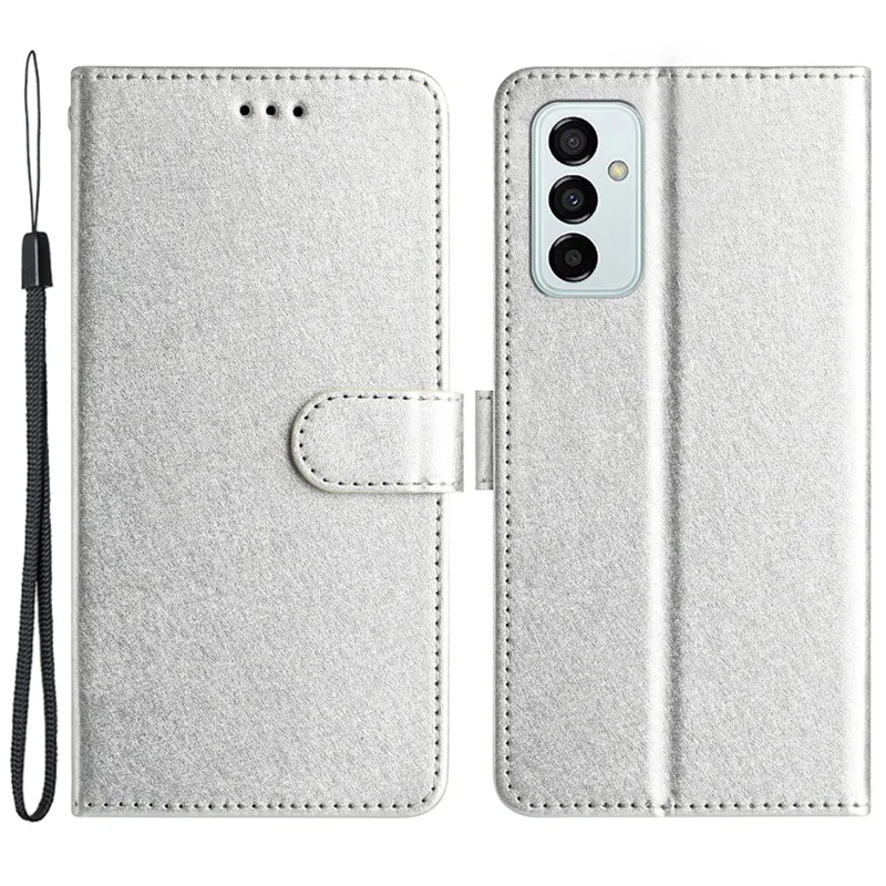 Portafoglio Telefono per Samsung Galaxy M23 5G / F23 5G Texture Seta Custodia in Pelle PU Stand Cinturino Flip Case - Argento