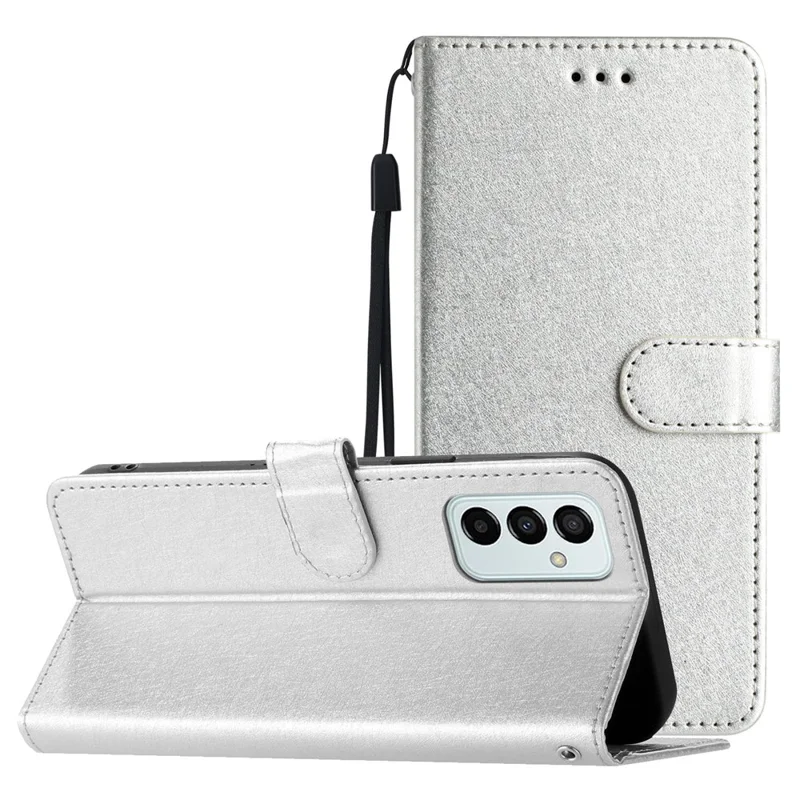 Portafoglio Telefono per Samsung Galaxy M23 5G / F23 5G Texture Seta Custodia in Pelle PU Stand Cinturino Flip Case - Argento