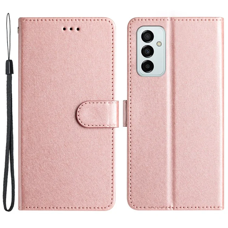 Противоударный чехол-бумажник для Samsung Galaxy M52 5G, шелковая текстура, ПУ-кожа, подставка, ремешок для руки, откидной чехол - розовое золото