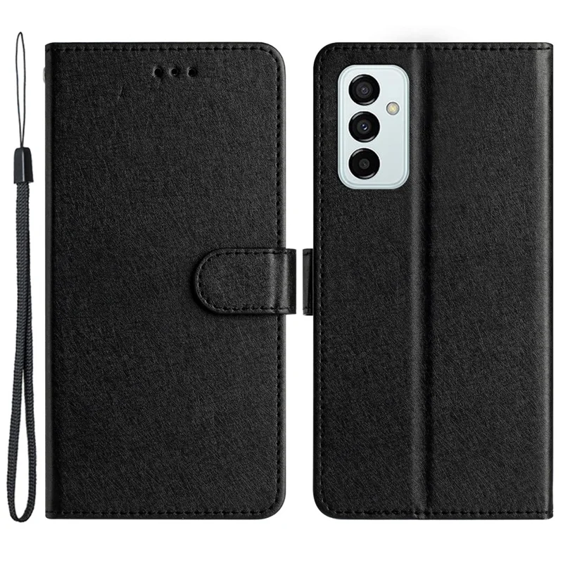 Anti-Fall Handytasche für Samsung Galaxy M52 5G Seidenstruktur PU-Leder Ständer Abdeckung Handschlaufe Klappcase - Schwarz