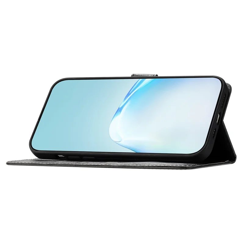 Anti-Fall Handytasche für Samsung Galaxy M52 5G Seidenstruktur PU-Leder Ständer Abdeckung Handschlaufe Klappcase - Schwarz