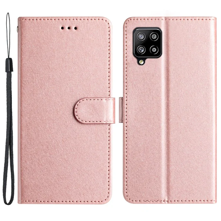 Per Samsung Galaxy M32 (versione globale) 4G Portafoglio Custodia Telefono Pieghevole Stand Texture in Seta Copertura in Pelle - Oro Rosa