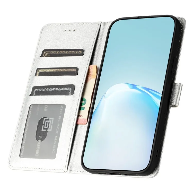 Pour Samsung Galaxy A40 Étui Portefeuille Support Téléphone Couverture de Texture de Soie Coque en Cuir PU avec Dragonne - Argent