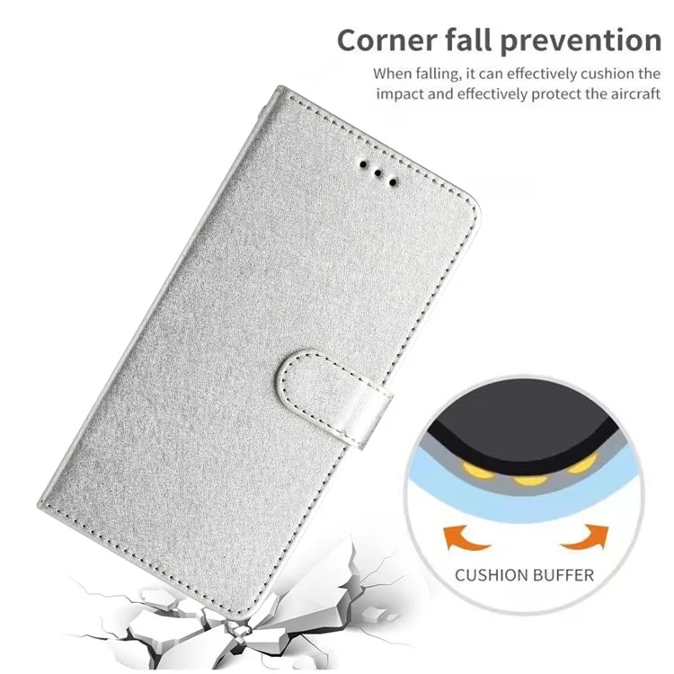 Pour Samsung Galaxy A40 Étui Portefeuille Support Téléphone Couverture de Texture de Soie Coque en Cuir PU avec Dragonne - Argent