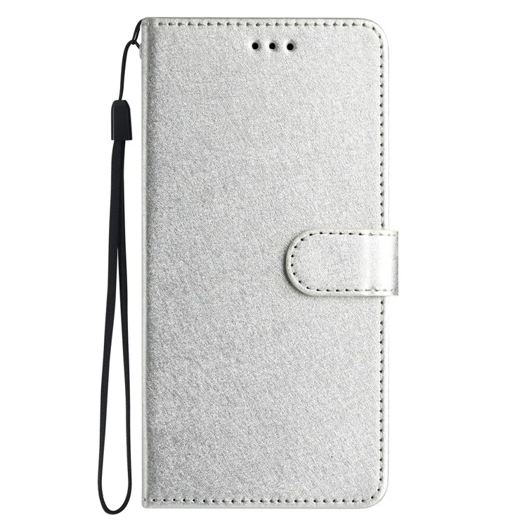 Pour Samsung Galaxy A40 Étui Portefeuille Support Téléphone Couverture de Texture de Soie Coque en Cuir PU avec Dragonne - Argent