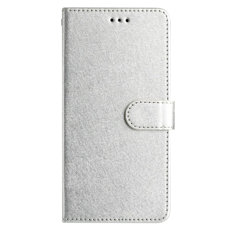 Pour Samsung Galaxy A40 Étui Portefeuille Support Téléphone Couverture de Texture de Soie Coque en Cuir PU avec Dragonne - Argent