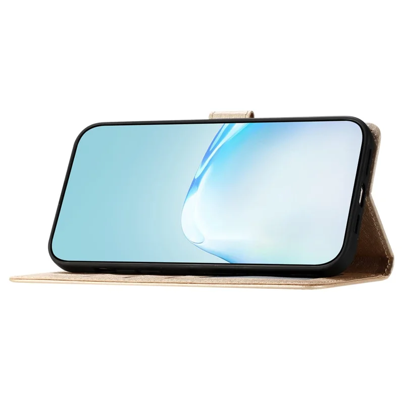 Silk Texture Shell for Samsung Galaxy A50 / A50s / A30s Phone Stand Cover Leather Wallet Case with Hand Strap - Gold