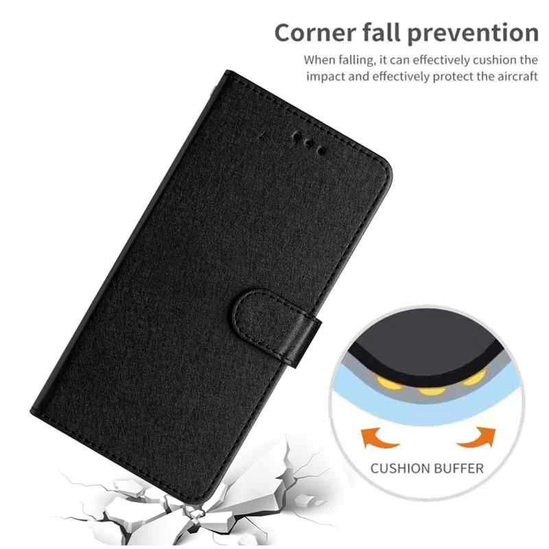 Coque texturée en soie pour Samsung Galaxy A50 / A50s / A30s Étui portefeuille en cuir avec support et dragonne - Noir