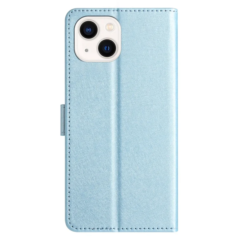 Flip Case for iPhone 13 mini 5.4 inch Silk Texture PU Leather Phone Cover Wallet Stand with Wrist Strap - Sky Blue