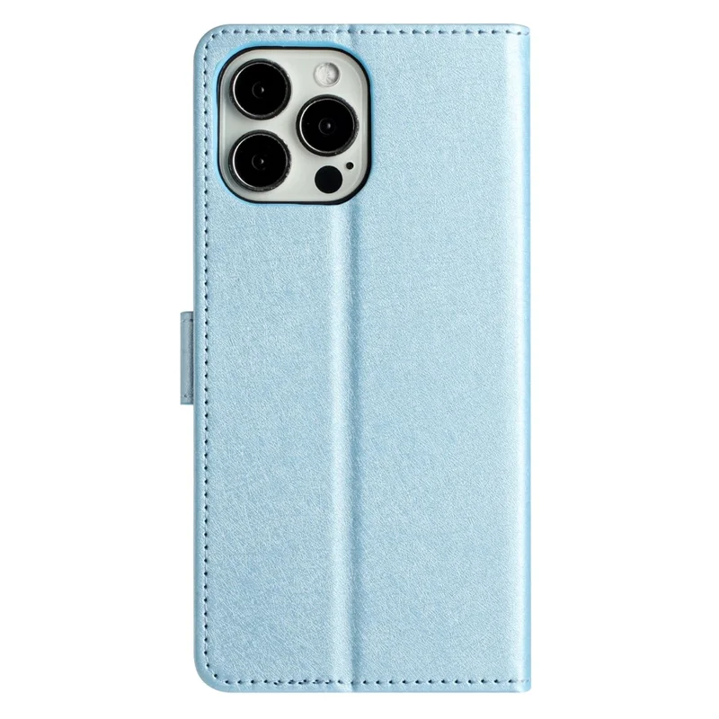Telefon stående dæksel til iPhone 13 Pro Max 6,7 tommer PU Læder Silkestruktur Wallet Case med Håndledsrem - Himmeblå