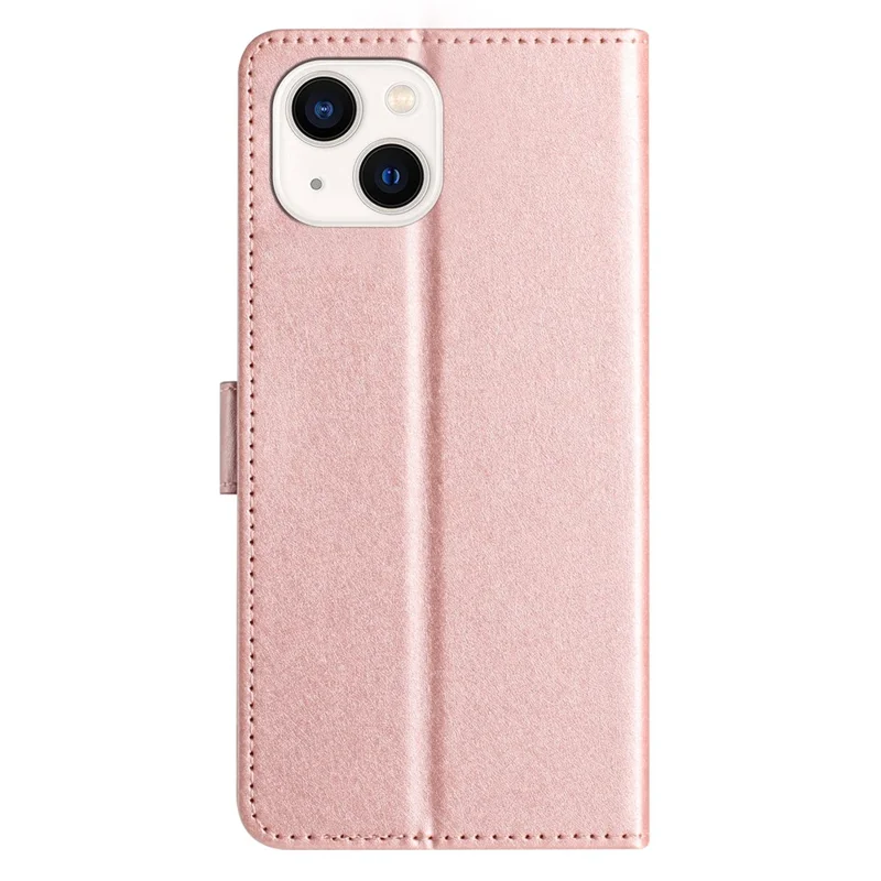 Soporte para teléfono Cover for iPhone 14 PU Leather Silk Texture Fully Wrapped Wallet Case con Muñequera - Rose Gold