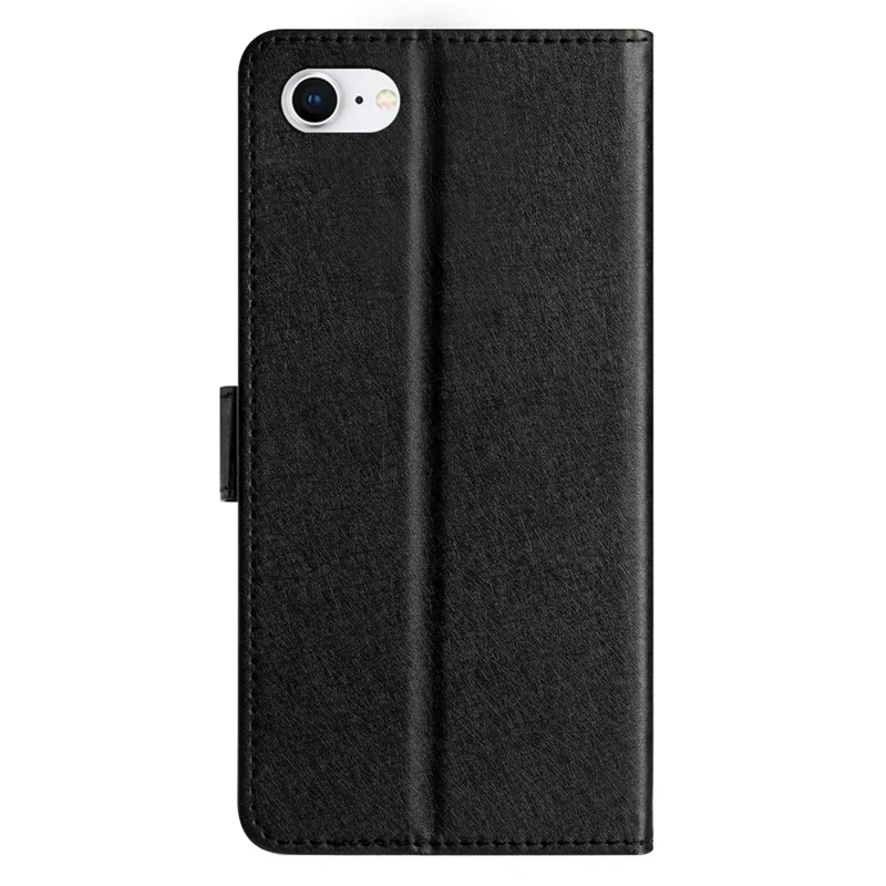 For iPhone 6 / 6s / 7 / 8 / SE (2020) / SE (2022) Phone Stand PU Leather Cover Silk Texture Wallet Case with Wrist Strap - Black