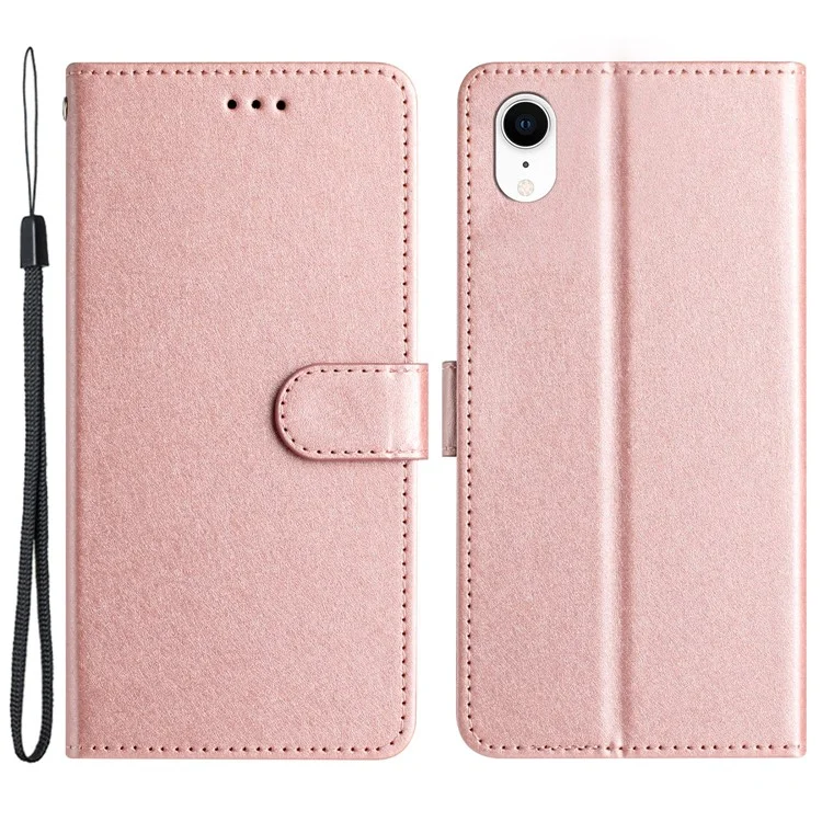 Funda de cartera para iPhone XR de 6,1 pulgadas, textura de seda, funda de piel PU con soporte para teléfono y correa para la muñeca - Oro Rosa