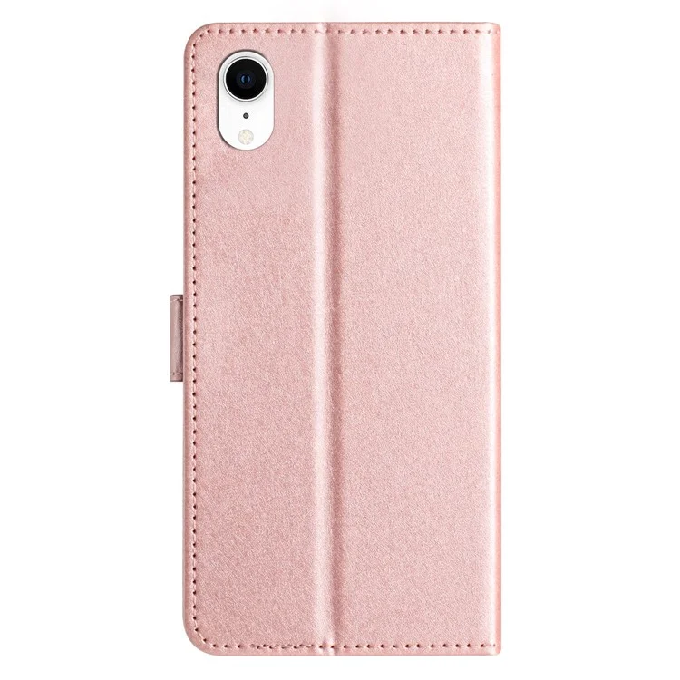 Funda de cartera para iPhone XR de 6,1 pulgadas, textura de seda, funda de piel PU con soporte para teléfono y correa para la muñeca - Oro Rosa