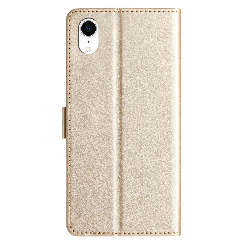 Custodia a portafoglio per iPhone XR 6.1 pollici, in pelle PU con texture seta, cover con supporto e cinturino da polso - Oro