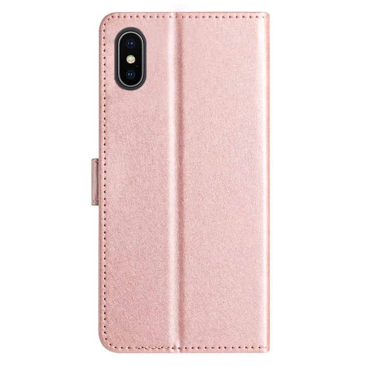 Shockproof Case for iPhone XS Max 6.5 inch Silk Texture Wallet Phone Stand PU Leather Cover with Wrist Strap - Rose Gold
