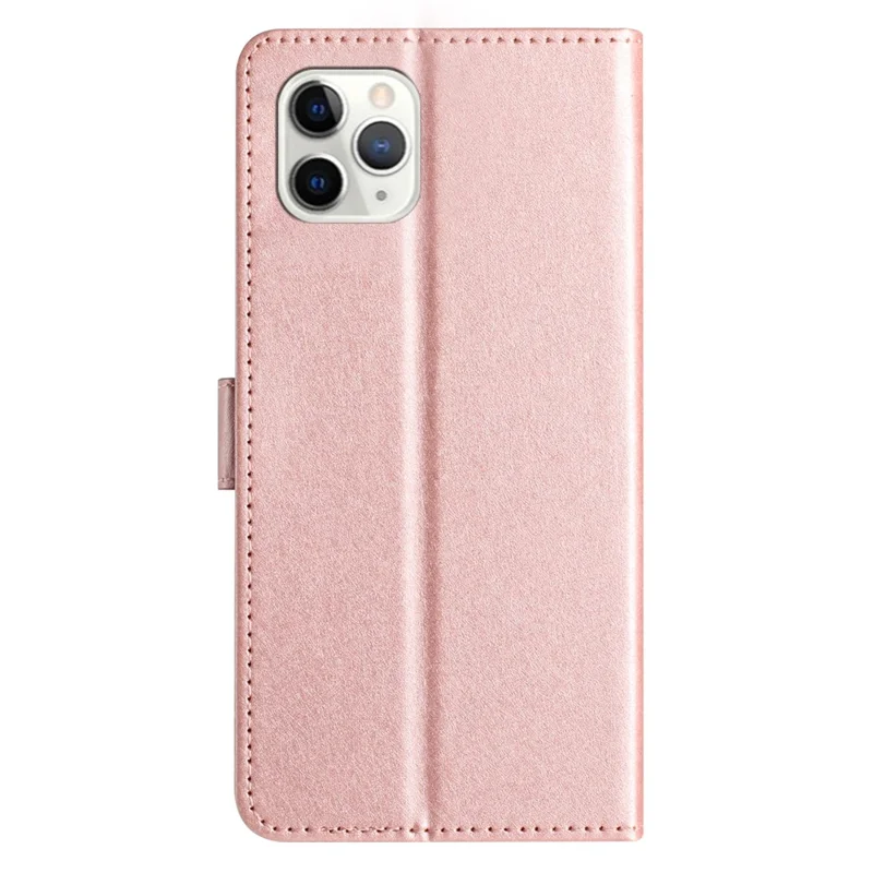 Shockproof Case for iPhone 11 Pro Silk Texture PU Leather Wallet Phone Foldable Stand Cover with Wrist Strap - Rose Gold