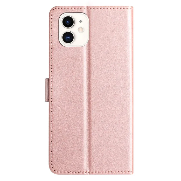 Anti-scratch Case for iPhone 11 Silk Texture PU Leather Wallet Phone Stand Cover with Wrist Strap - Rose Gold